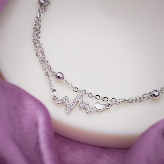 Silver Heartbeat Charm Anklet jewellery product view 2
