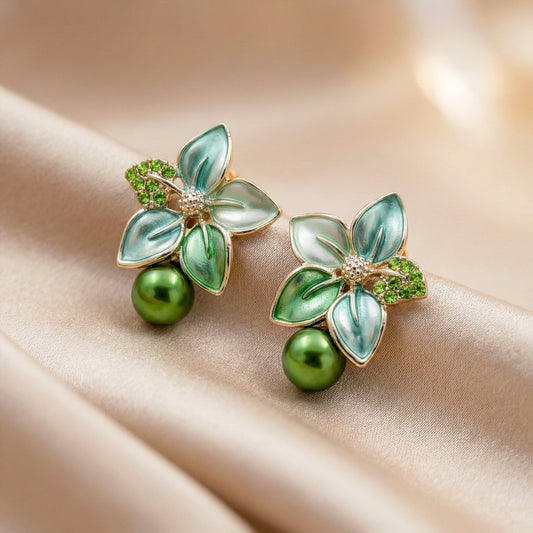 Celestial Green Petal Earrings jewellery product view 2