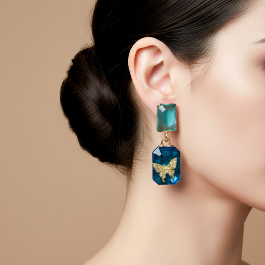 Blue Crystal Butterfly Drop Earrings jewellery product view 2