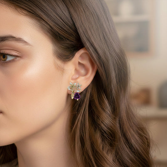 Premium Crystal Purple Stud Earrings jewellery product view 2