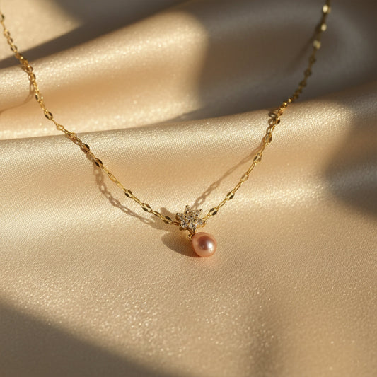 Floral Pink Pearl Drop Pendant Necklace jewellery product view 2