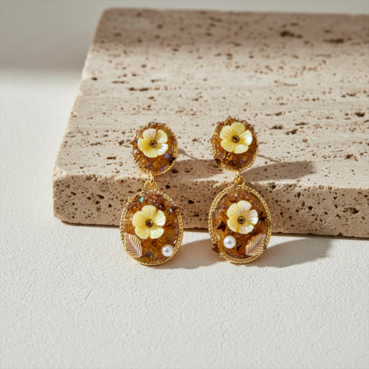 Antique Gold Flower Dangle Earrings jewellery product view 2