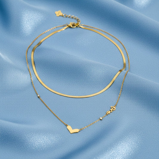 Layered Love Heart Gold Necklace jewellery product view 2