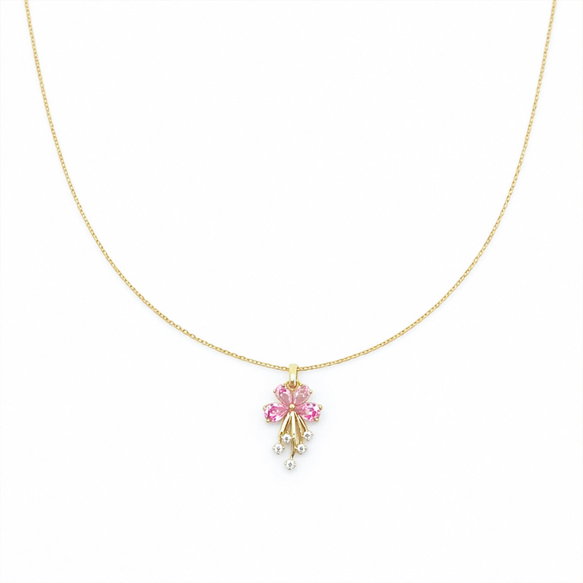 Dainty Pink Flower Gold Necklace jewellery product view 4