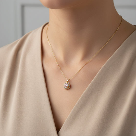 Elegant Pink Blossom Gold Necklace jewellery product view 2