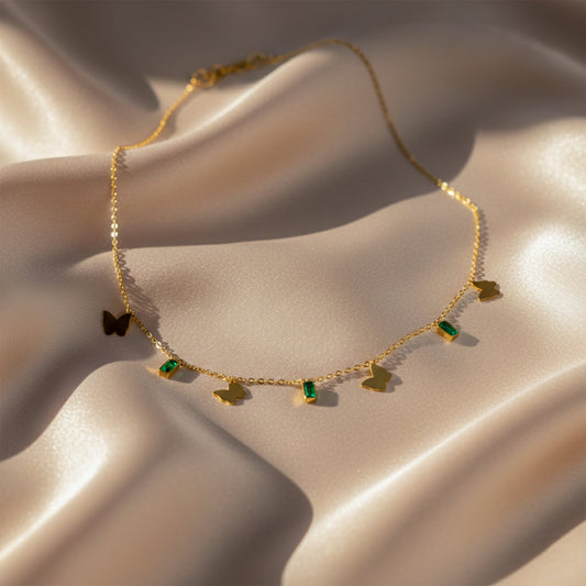 Green Stone Butterfly Charm Necklace jewellery product view 2