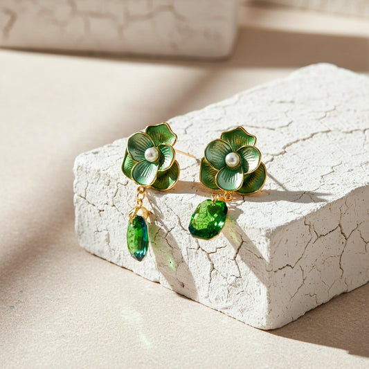 Premium Green Floral Stone Earrings jewellery product view 2