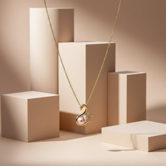 Gold Swan Pearl Pendant Necklace jewellery product view 2