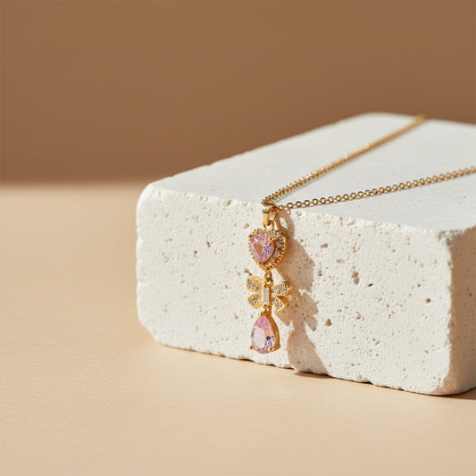 Delicate Heart & Bow Gold Necklace jewellery product view 2