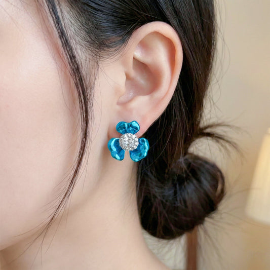 Elite Blue Crystal Bloom Earrings jewellery product view 2