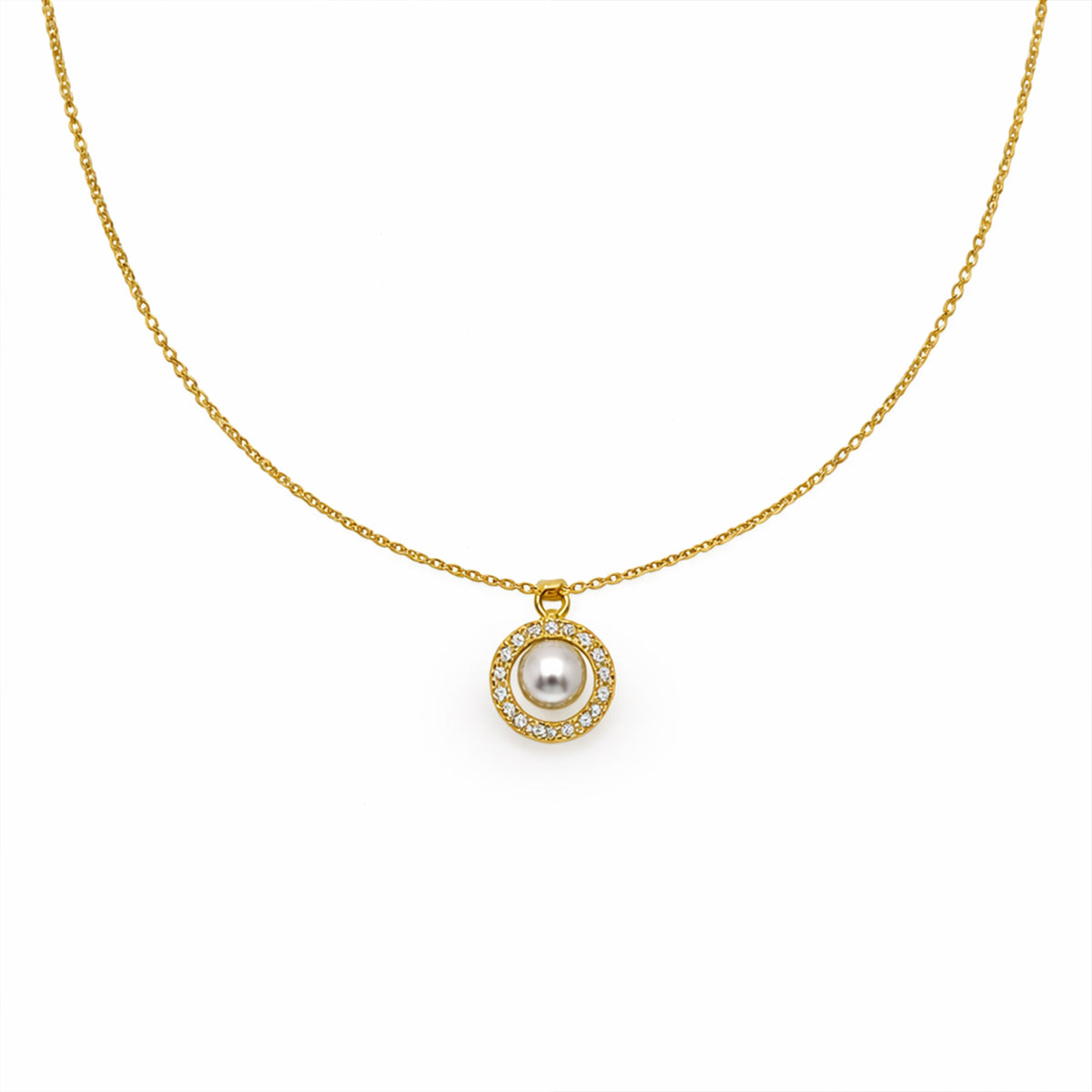 Classic Pearl & Gold Chain Necklace jewellery product view 6