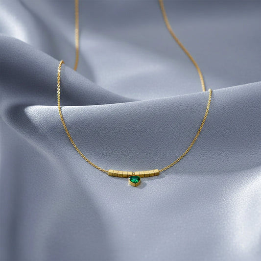 Green Heart Gold Bar Necklace jewellery product view 2