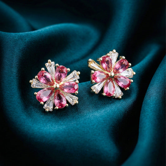 Crimson Flower Studs Earrings jewellery product view 2