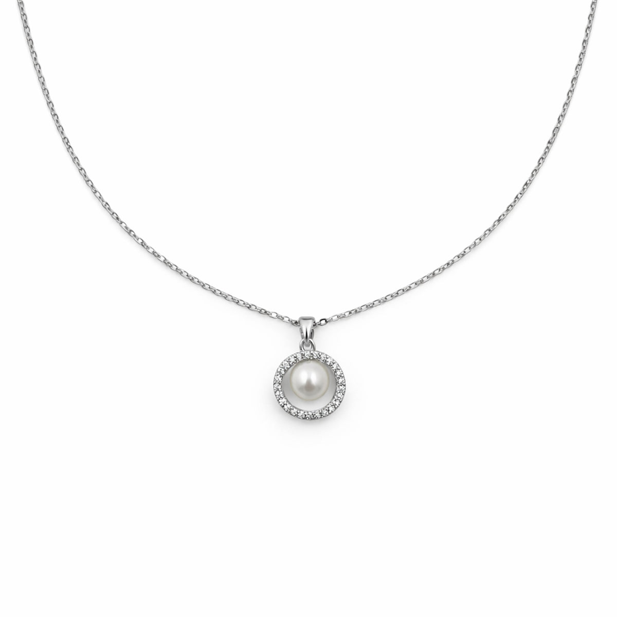 Classic Pearl & Silver Chain Necklace jewellery product view 7
