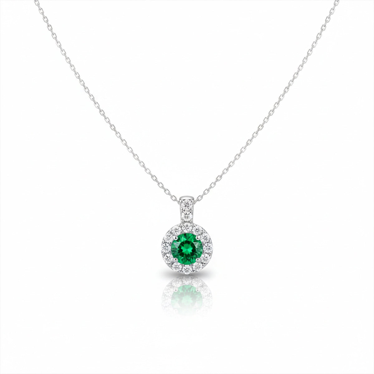 Aurielle Emerald Halo Diamond Necklace jewellery product view 5