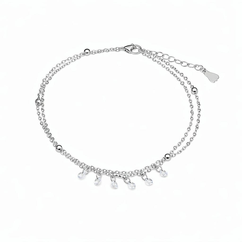 Dainty Crystal Dangle Silver Anklet jewellery product view 10