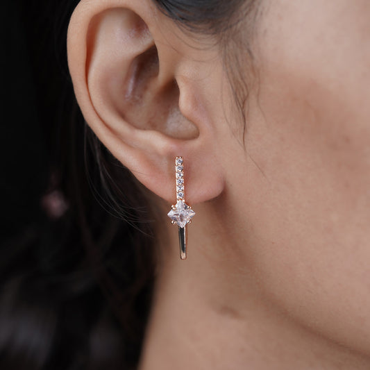 Rose Gold V Shape Crystal Earrings jewellery product view 2