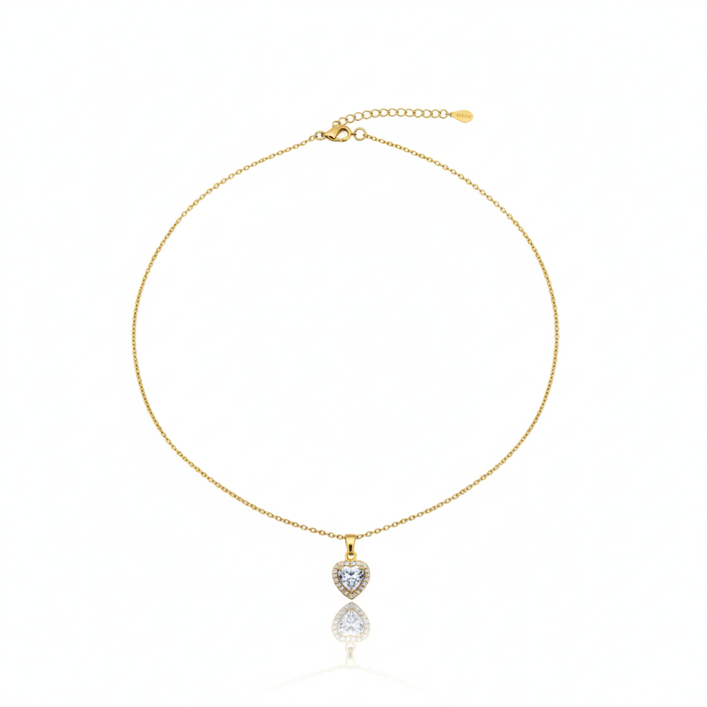 Crystal Heart Pendant Gold Necklace jewellery product view 5