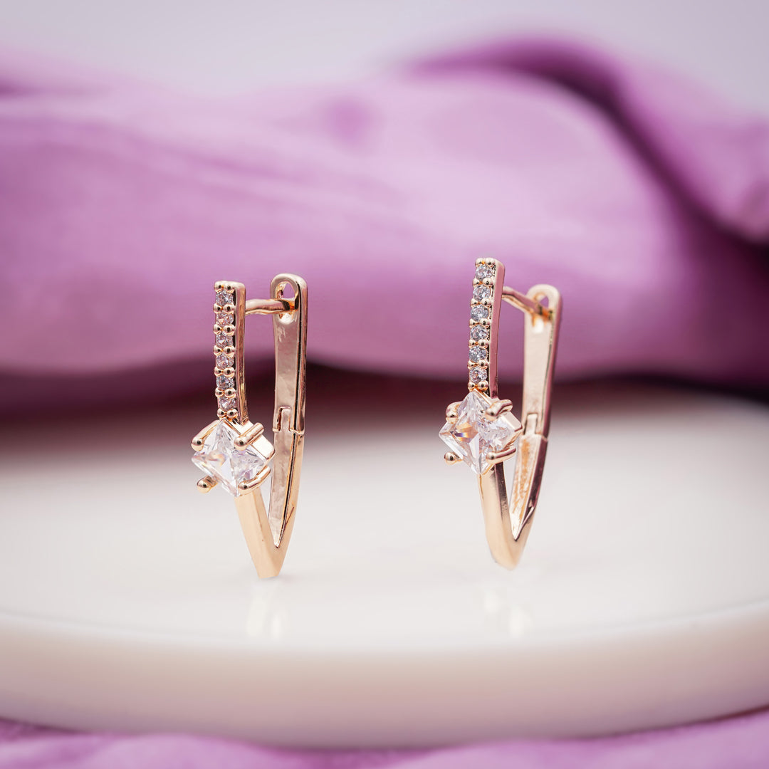 Rose Gold V Shape Crystal Earrings jewellery product view 5