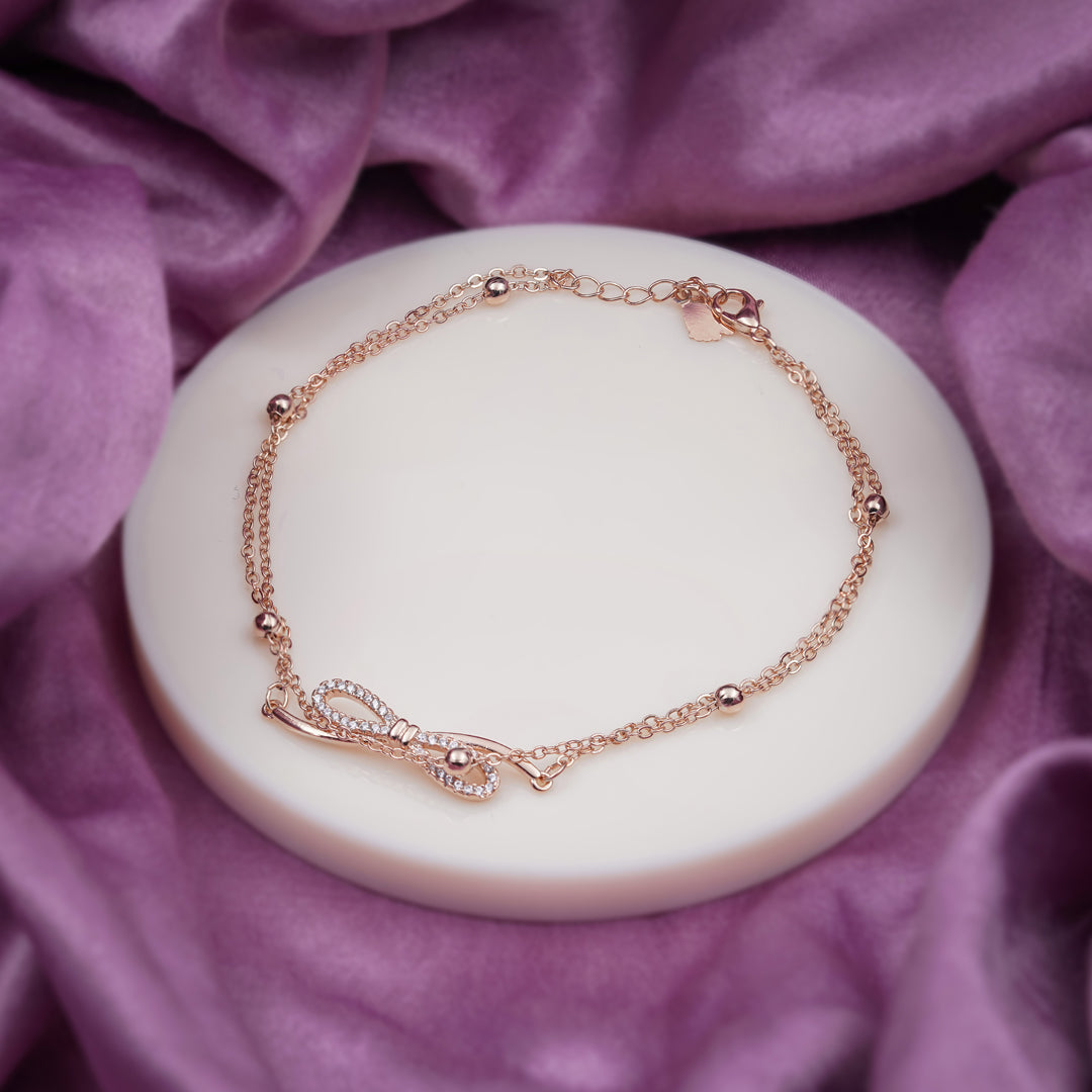 Delicate Rose Gold Bow Knot Anklet jewellery product view 1