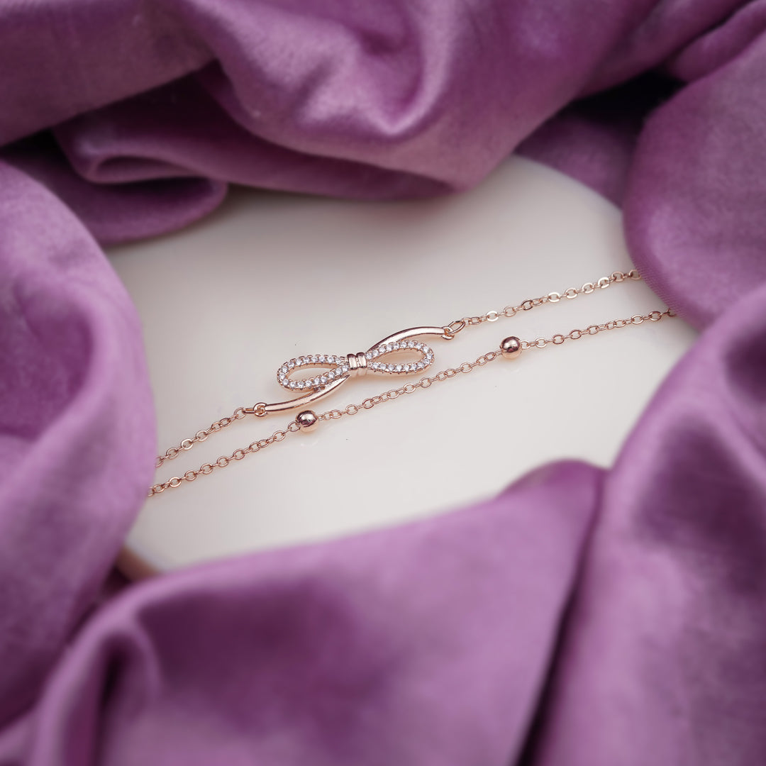 Delicate Rose Gold Bow Knot Anklet jewellery product view 2