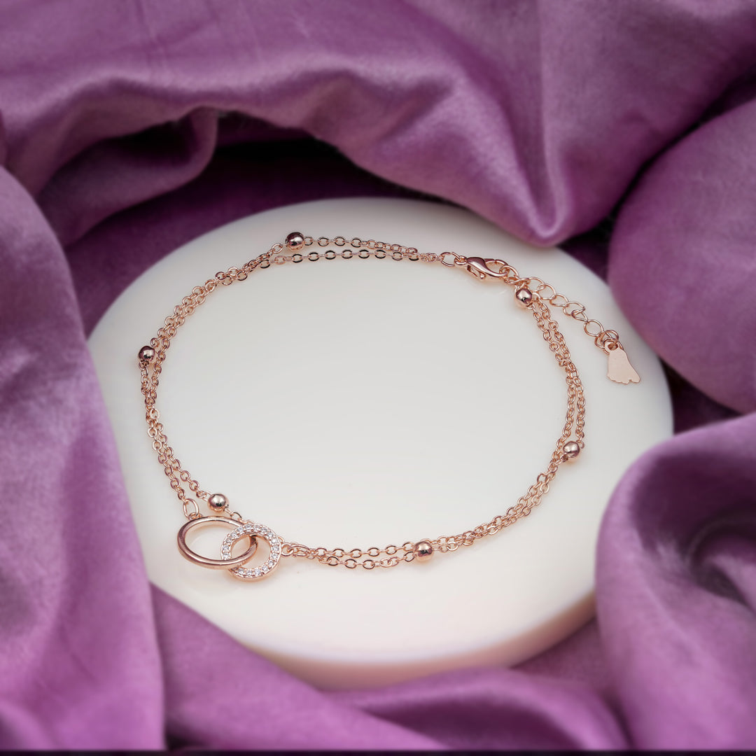 Interlocking Circle Rose Gold Anklet jewellery product view 3