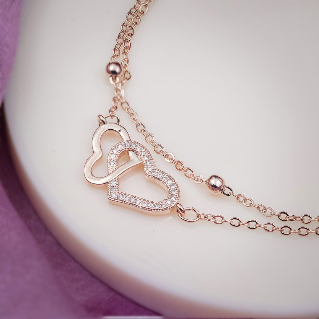 Luxpenny Twin Heart Rose Gold Anklet jewellery product view 3