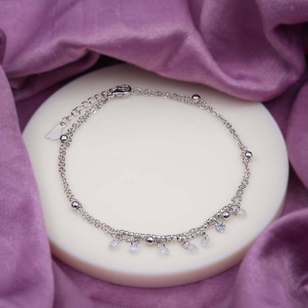 Dainty Crystal Dangle Silver Anklet jewellery product view 1