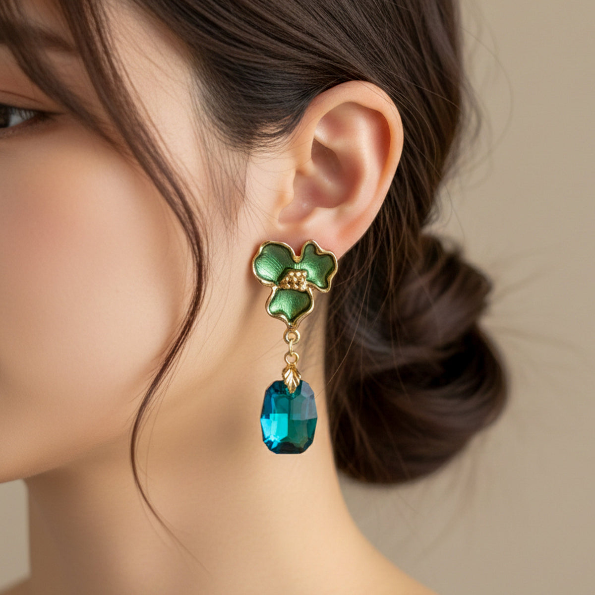Green Bloom Crystal Earrings jewellery product view 2