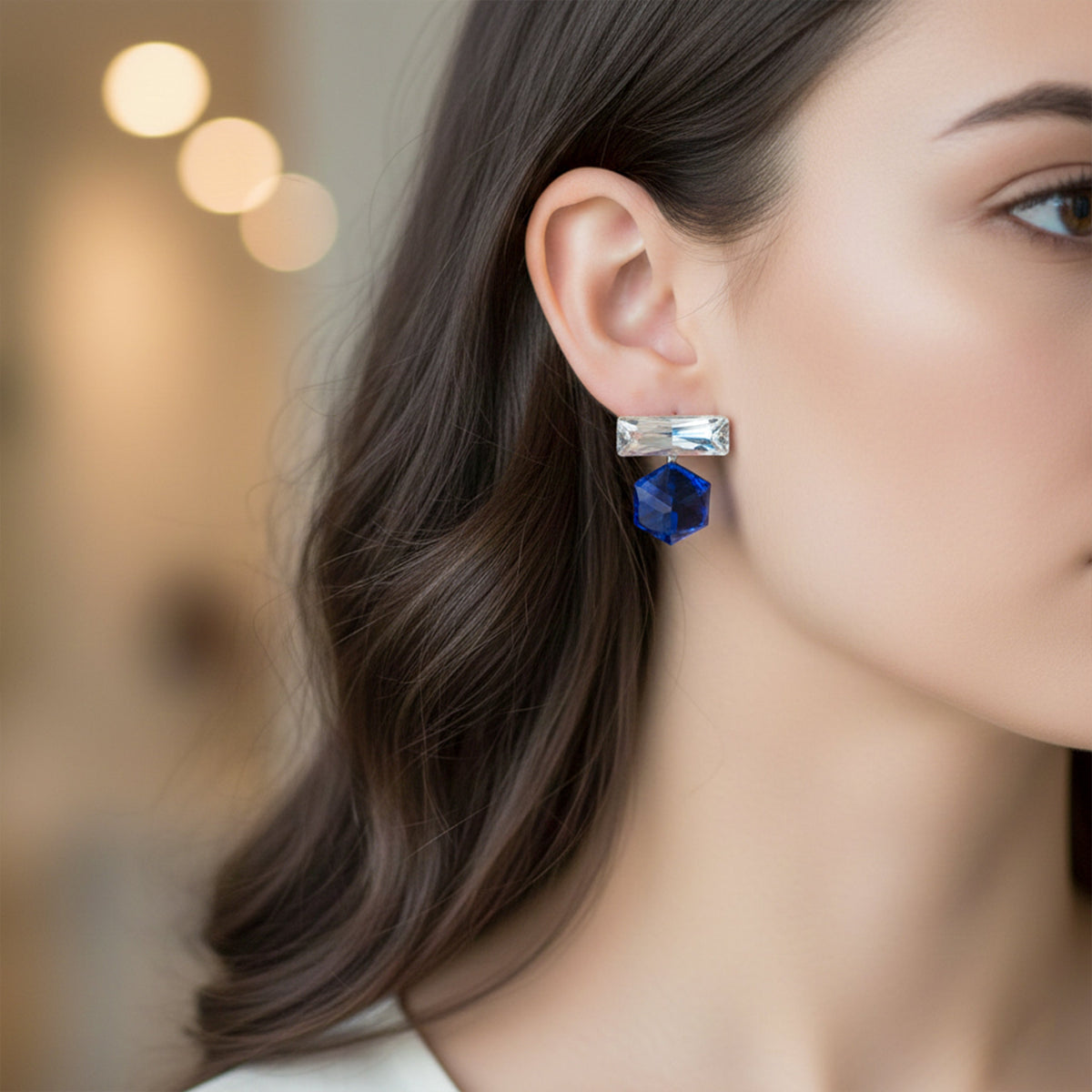 Blue Cube Crystal Dangle Earrings jewellery product view 2