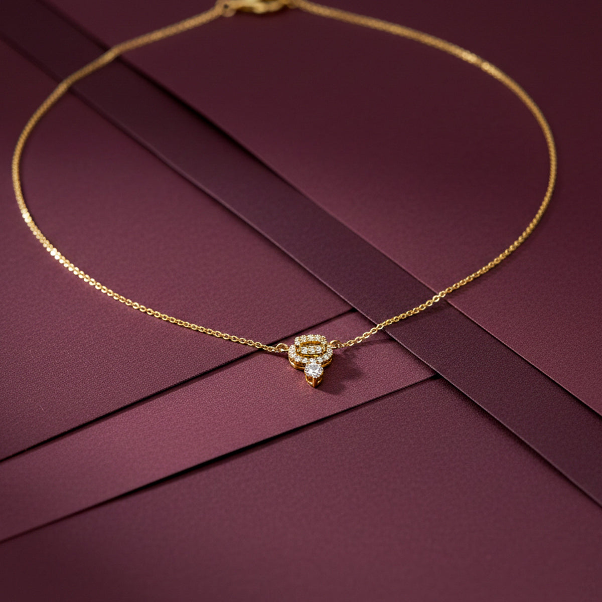 Luxury Halo Diamond Gold Necklace jewellery product view 1