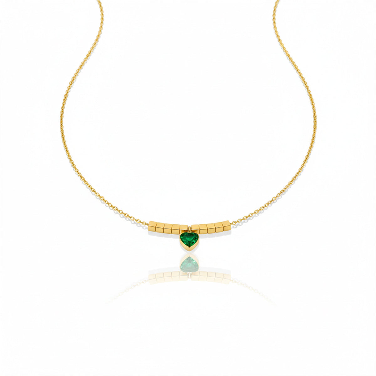 Green Heart Gold Bar Necklace jewellery product view 4