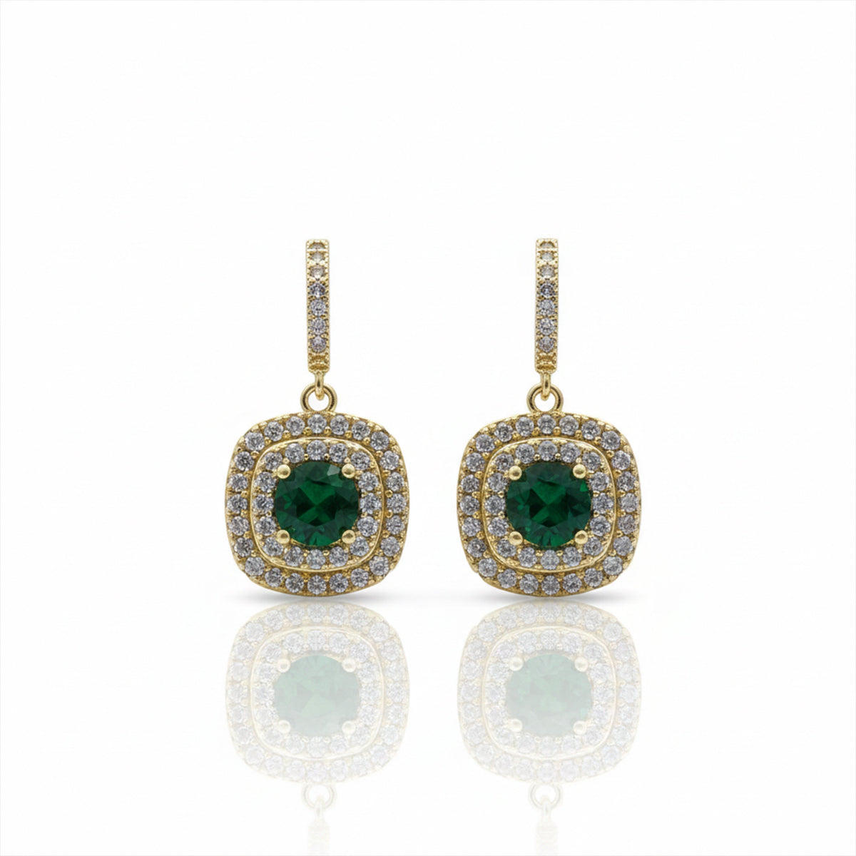 Classic Emerald Halo Gold Earrings jewellery product view 6