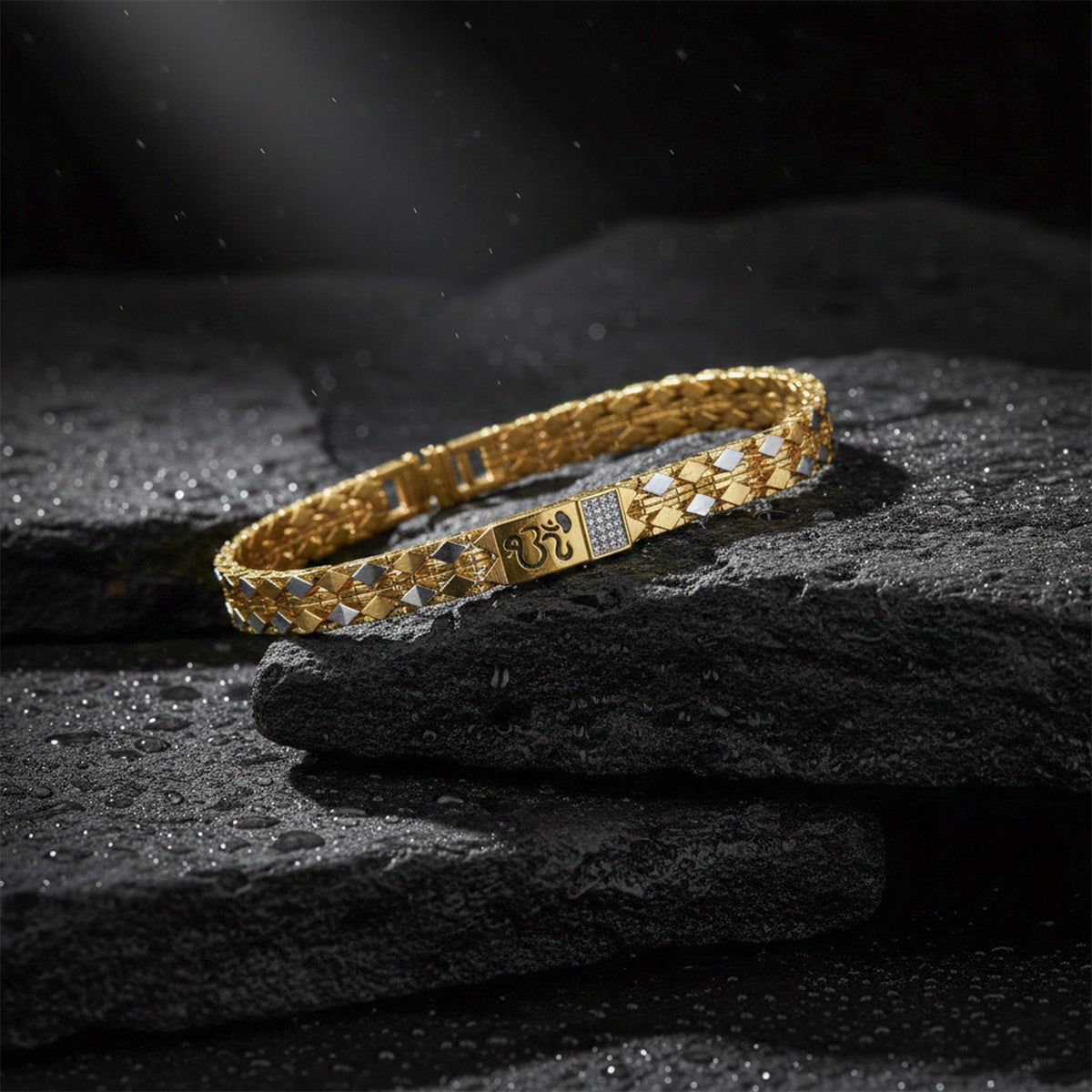 Elite Om Engraved Gold Bracelet jewellery product view 1