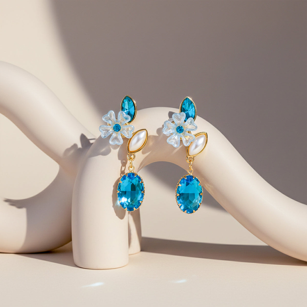 Blue Stone Floral Drop Earrings jewellery product view 2