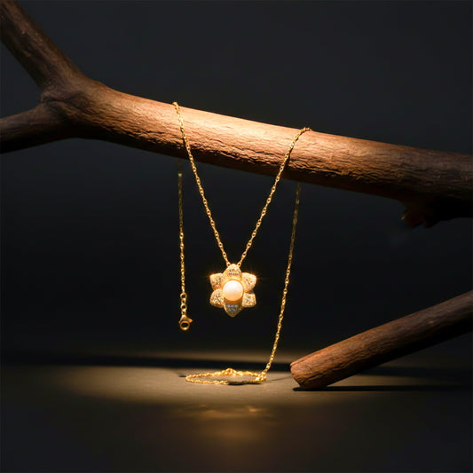 Golden Blossom Pearl Pendant Necklace jewellery product view 1