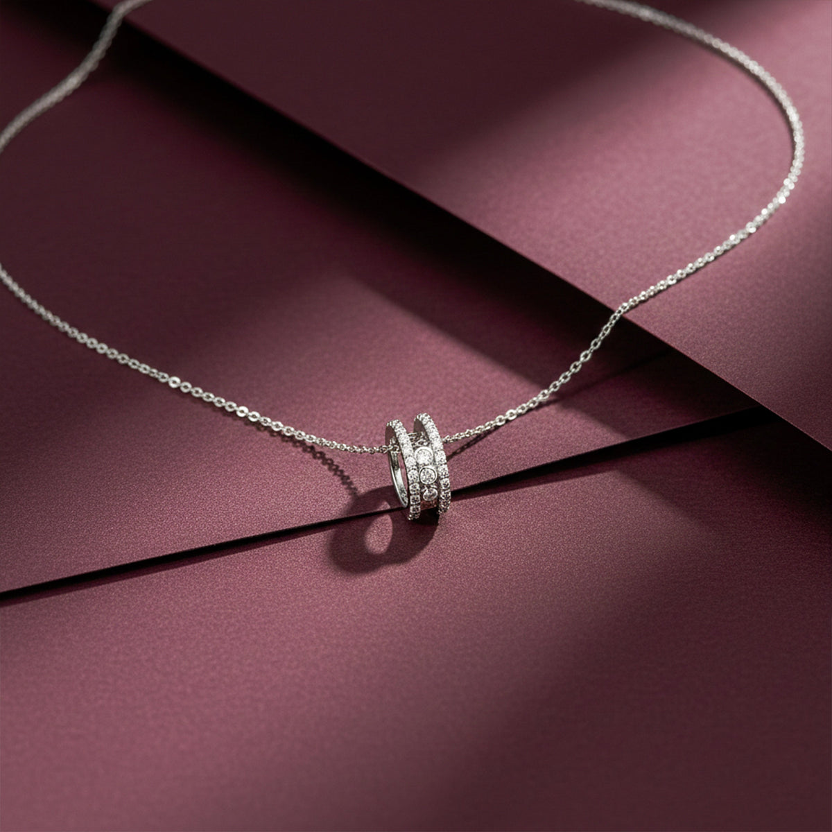 Elegant Silver Double Hoop Diamond Pendant Necklace jewellery product view 3
