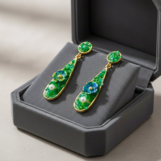Elegant Green Floral Drop Earrings jewellery product view 2