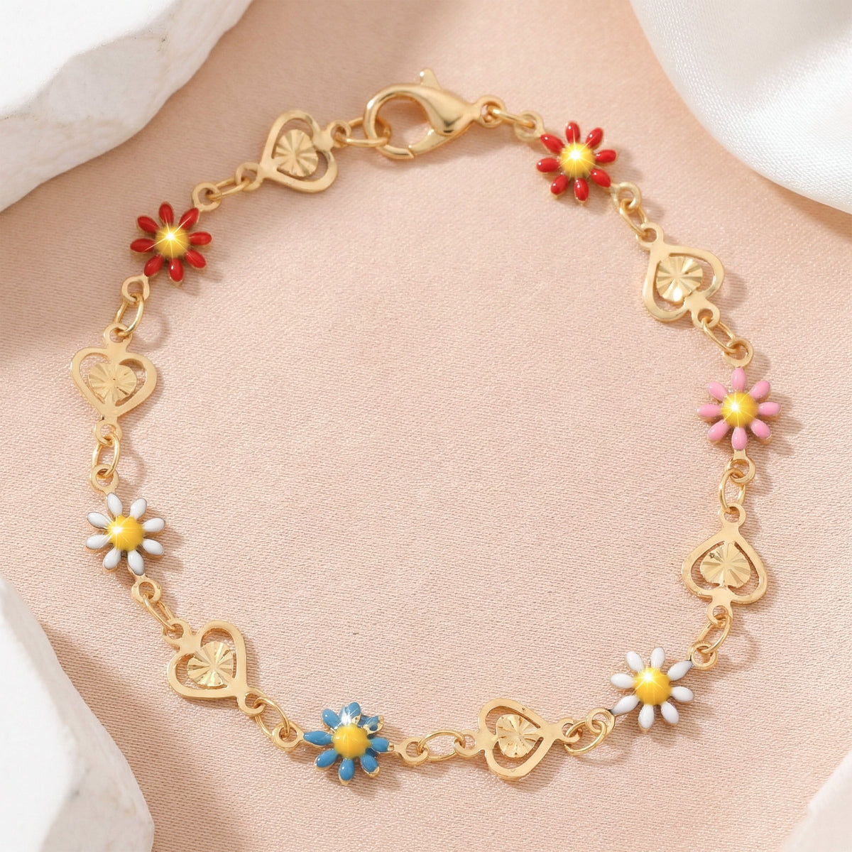 Floral Love Gold Charm Bracelet jewellery product view 1