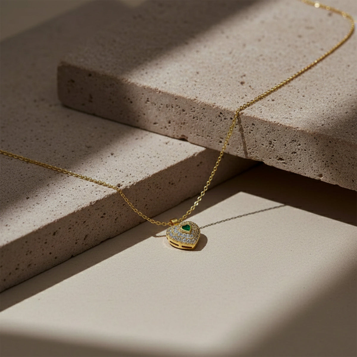 Celestia Green Crystal Heart Necklace jewellery product view 1