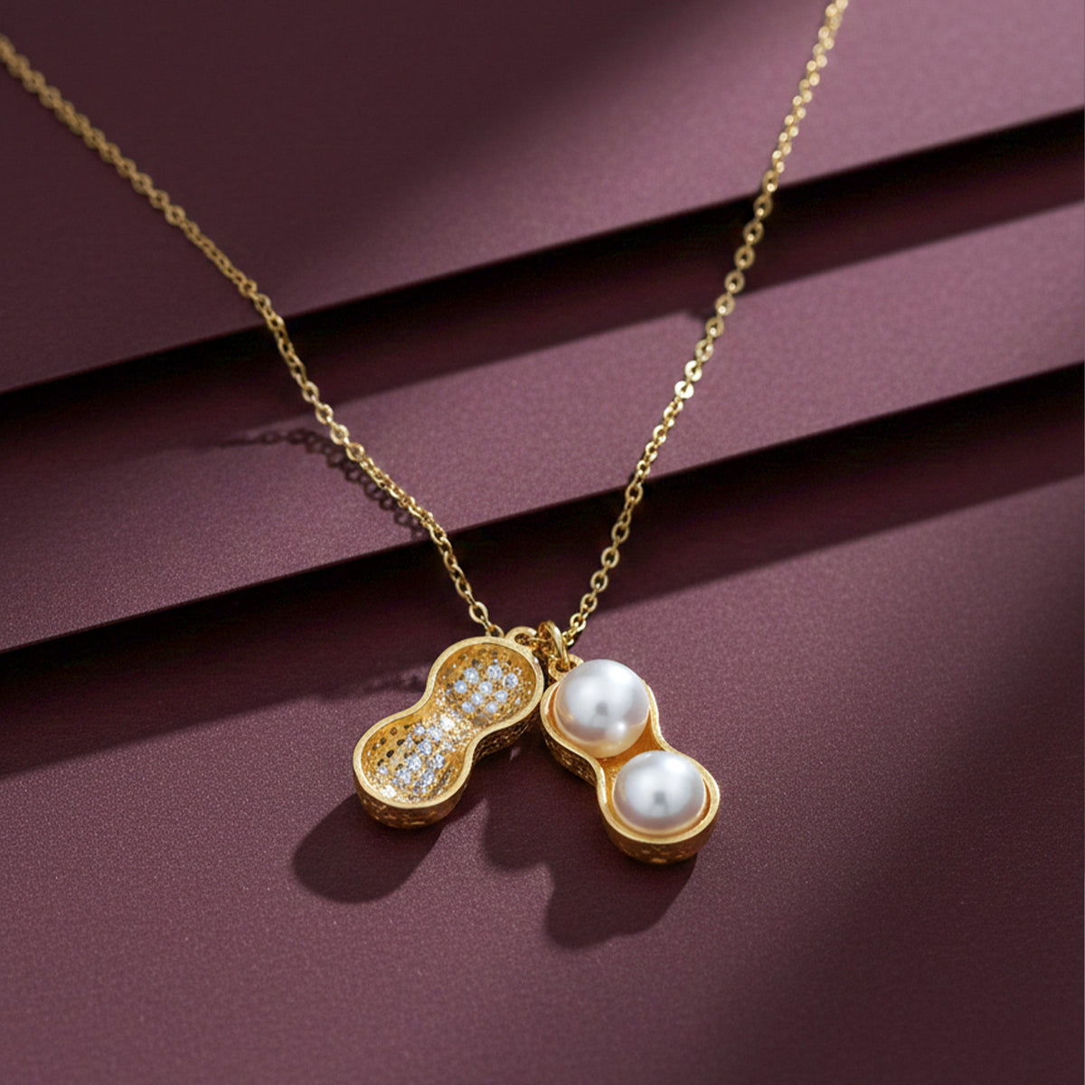 Golden Peanut Pearl Pendant Necklace jewellery product view 1