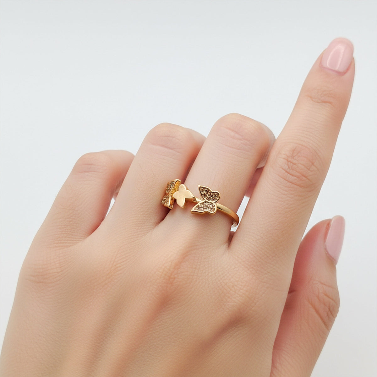 Twin Butterfly Crystal Gold Ring jewellery product view 1