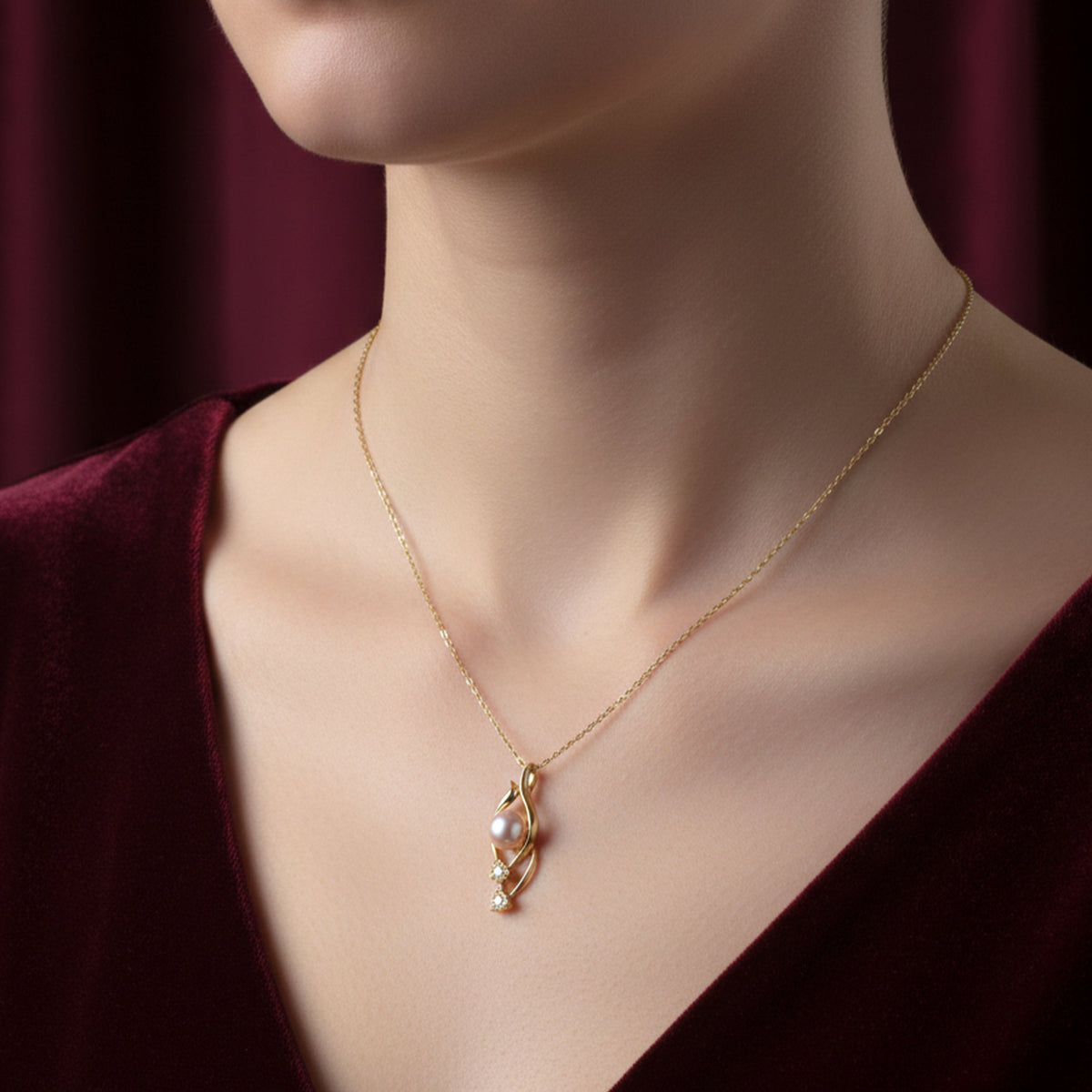 Golden Teardrop Pearl Pendant Necklace jewellery product view 6