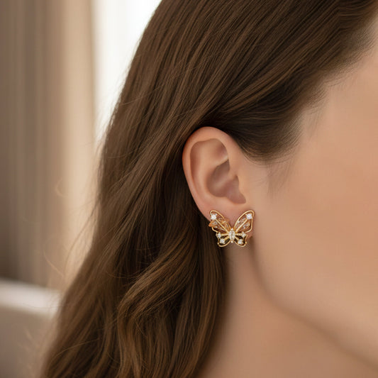 Luxury Crystal Butterfly Gold Earrings jewellery product view 2