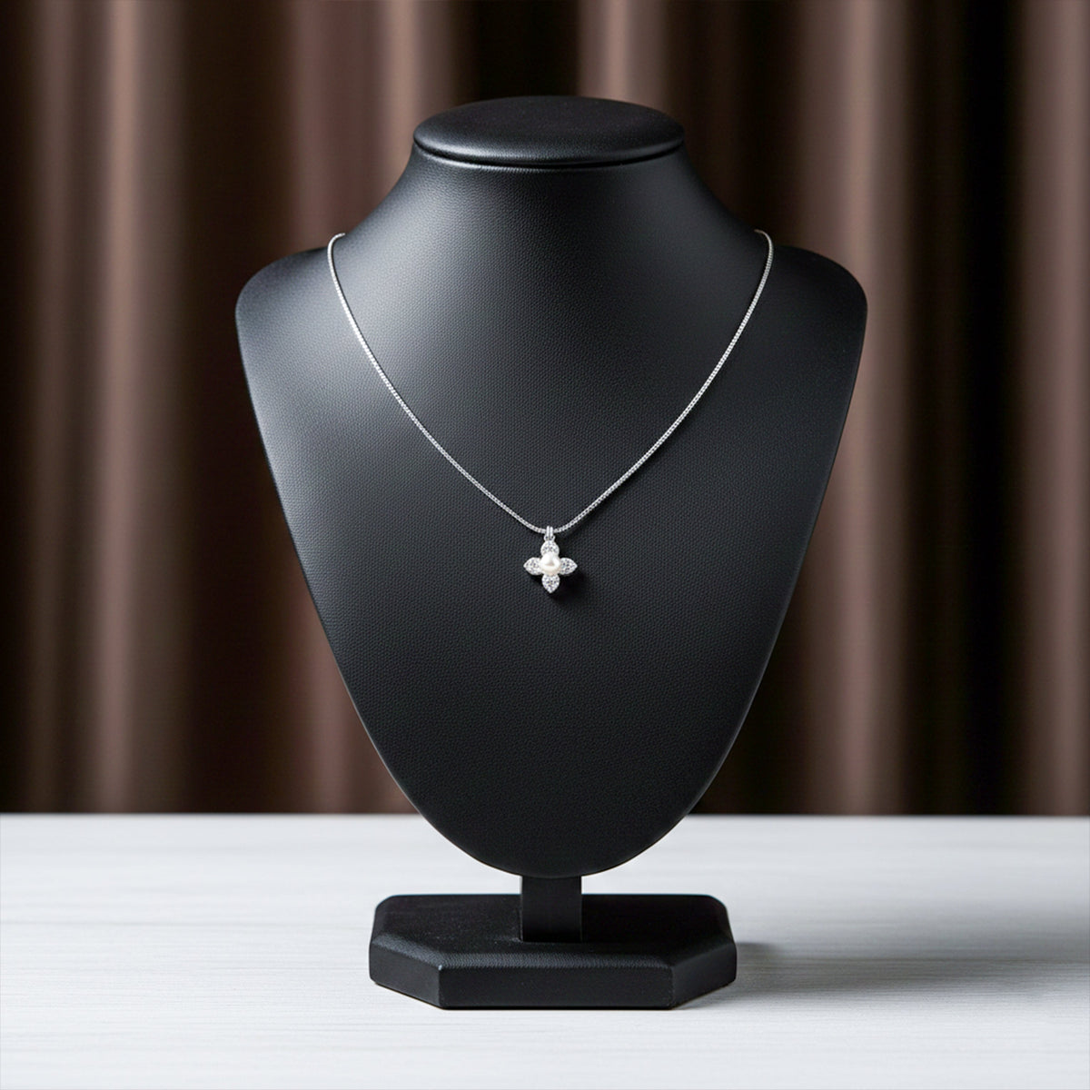 Timeless Pearl & Crystal Petal Necklace jewellery product view 4