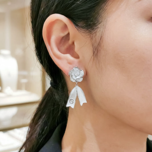 Camellia Flower Pearl Dangle Earrings jewellery product view 2