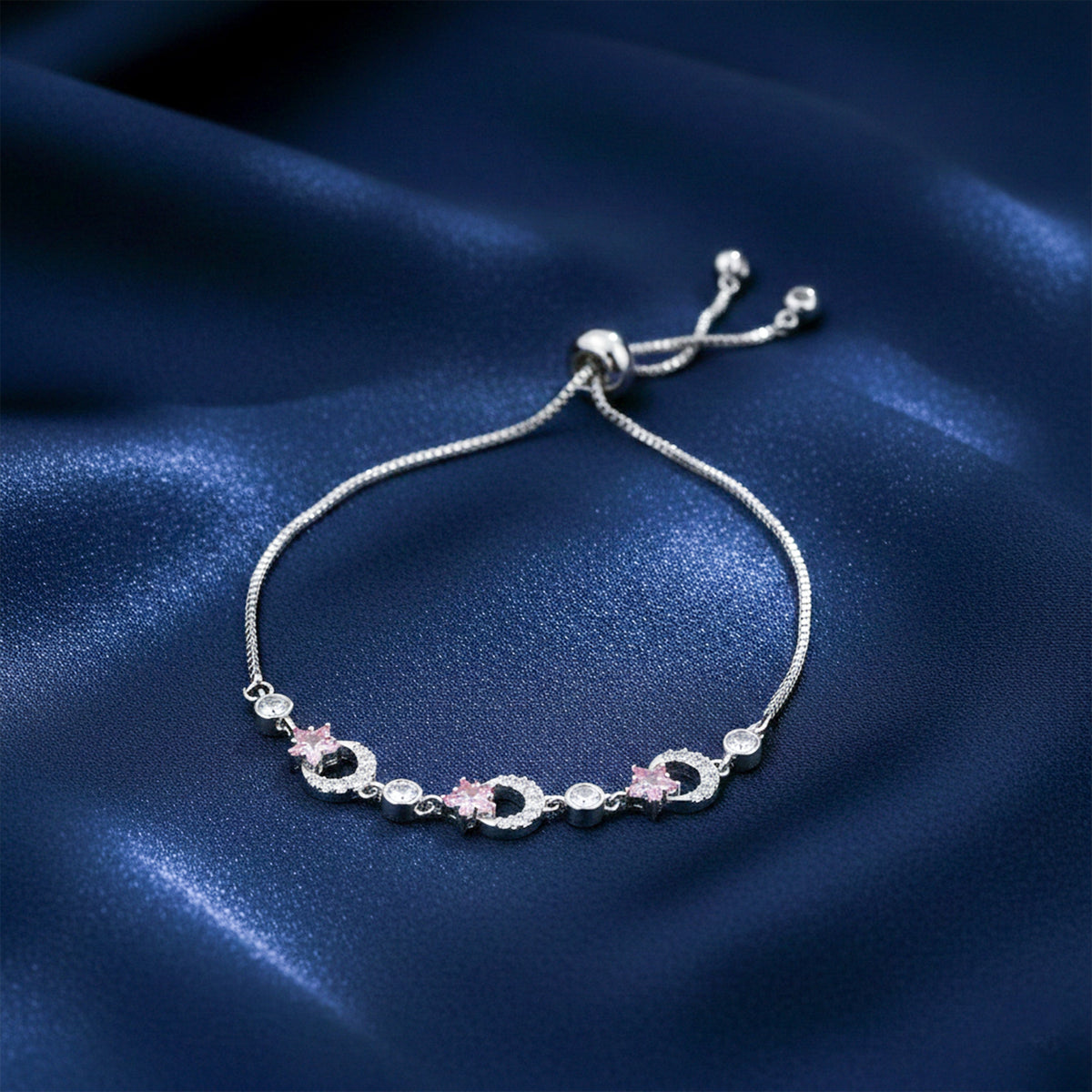 Starluxe Pink Crystal Halo Silver Bracelet jewellery product view 3