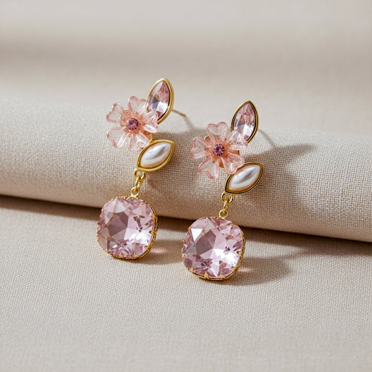 Pink Blossom Elegance Drop Earrings jewellery product view 2