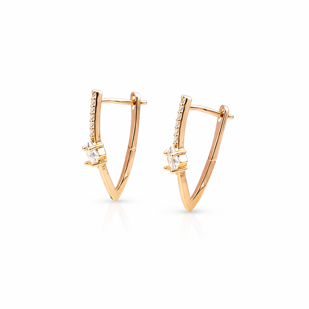 Rose Gold V Shape Crystal Earrings jewellery product view 10