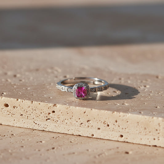 Rose Royale Pink Halo Ring jewellery product view 1